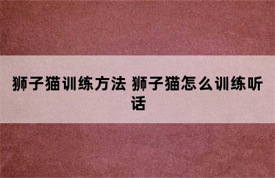 狮子猫训练方法 狮子猫怎么训练听话